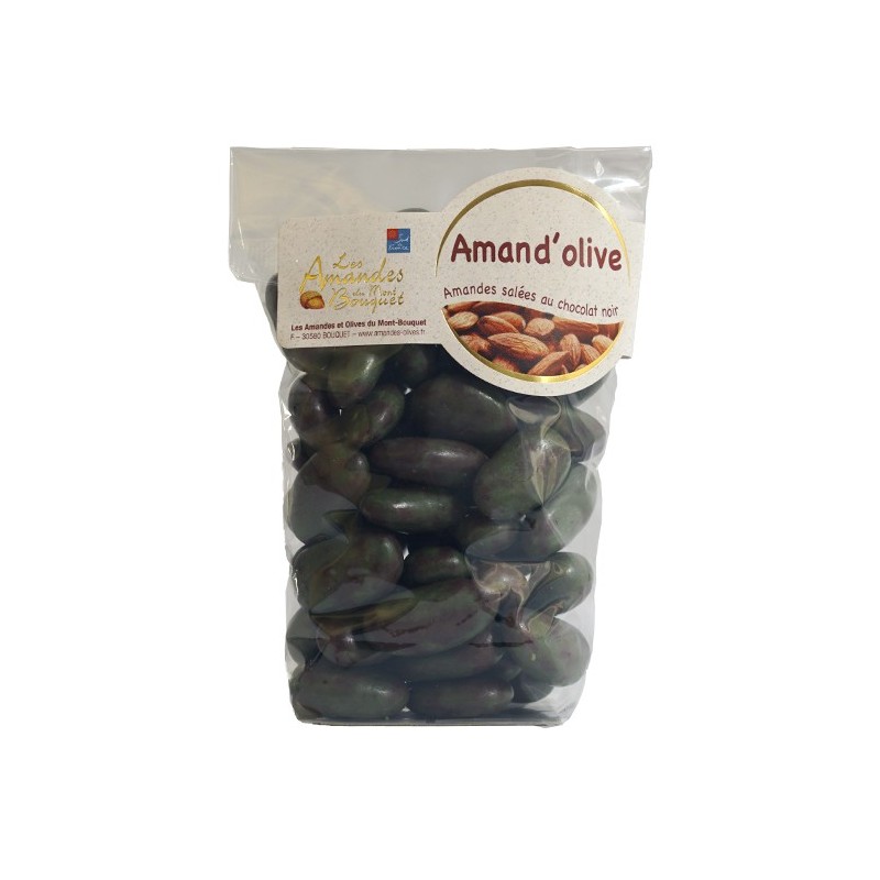 Amand'olives 150g - Amandes grillées salées enrobées de Chocolat noir à l'huile d'Olive